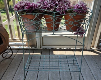 Metal plant stand with clay pots 33 x 25 x 11