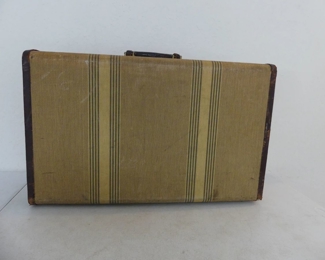 Vintage Striped Suitcase with Leather Trim & Handle 
