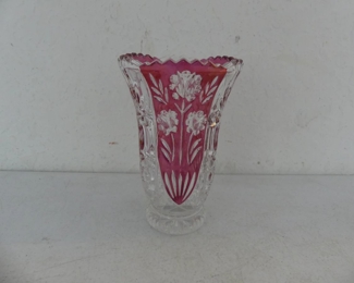 Vintage Anna Hutte Bleikristall (Lead Crystal) Pedestal Vase - Cranberry/Clear