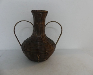 Vintage Brown Wicker Wine Jug Shaped Double Handled Basket 