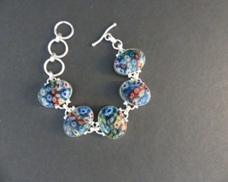 Millefiori Toggle Clasp Bracelet in Stamped 925 Setting