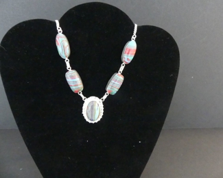 Striped Jasper S Hook Clasp Necklace in Stamped 925 Setting - 20"