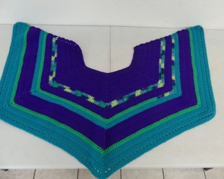 One-of-a-Kind Hand Crocheted Cape/Shoulder Wrap in Greens/Purples - 40" Diameter