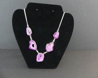 Druzy S Hook Necklace in Stamped 925 Setting - 19"