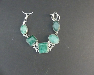 Pin Fire Opal Toggle Clasp Bracelet in Stamped 925 Setting - 7"