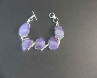 Pin Fire Opal Toggle Clasp Bracelet in Stamped 925 Setting - 7"