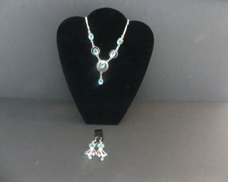 Topaz Necklace & Dangle Earring Set in Stamped 925 Setting - 22"
