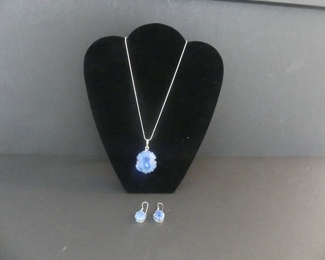 Solar Quartz Pendant & Dangle Earring Set in Stamped 925 Setting on 24" Stamped Lobster Claw Clasp Chain - 5.2g