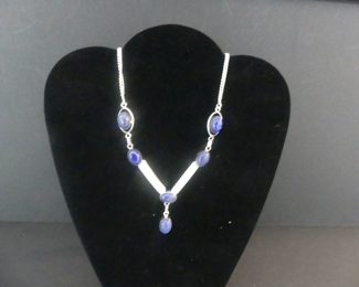 Lapis Lazuli Lobster Claw Clasp Necklace in Stamped 925 Setting - 22"