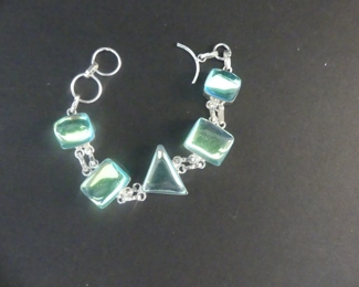 Art Glass Toggle Clasp Bracelet in Stamped 925 Setting - 7"