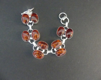 Amber Toggle Clasp Bracelet in Stamped 925 Setting - 7"