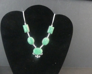 Malachite Lobster Claw Clasp Necklace in Stamped 925 Setting - 20"