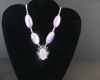 Agate Lobster Claw Clasp Necklace in Stamped 925 Setting - 22"