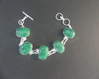Malachite Toggle Clasp Bracelet in Stamped 925 Setting - 8"