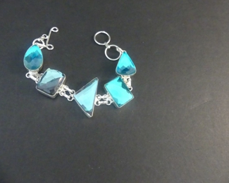 Art Glass Toggle Clasp Bracelet in Stamped 925 Setting - 7"