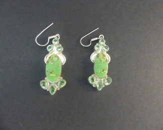 Mojave Green Turquoise/Tourmaline Dangle Earrings in Stamped 925 Setting