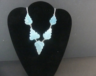 Carved Chrysoprase "Leaf" Lobster Claw Clasp Necklace - 22"