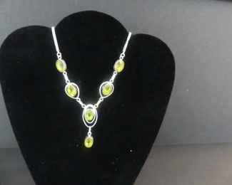 Olivine Lobster Claw Clasp Necklace in Stamped 925 Setting - 22"