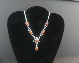 Carnelian Agate Lobster Claw Clasp Necklace in Stamped 925 Setting - 22"
