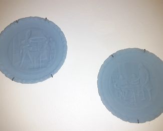 Fenton Liberty Blue Glass Display Plates, Handmade