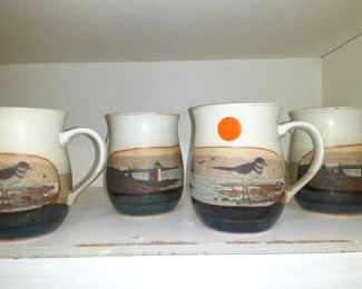 Coffee Mugs Birds on one side, Lighthouse on the other side. Pottery