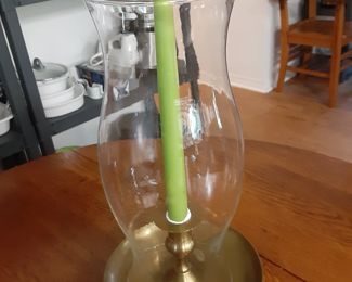 Brass Base Hurricane Candle Holder