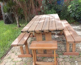 Very Sturdy (Heavy) Picnic Table with 2 small bench seats for the ends