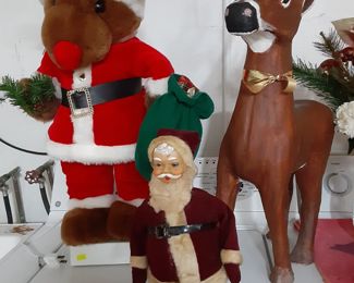 Old Santa with light up eyes & moving arms. Rudolph Motion Figure plus Paper Mache Reindeer