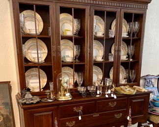 Ethan Allen Glass hutch with Wedgewood China