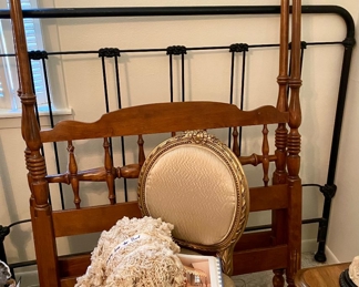 Iron bed and canopy bed with the cover, bedspread, dust ruffle to match