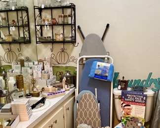 Misc bath items, rugs and ironing borads