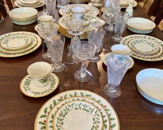 Lennox Christmas dishes and Chrystal