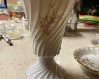 Vintage Haviland Limoges Spiral Goblet/Vase Gold Trim with 2 matching saucers