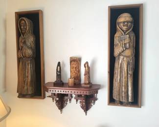 SCULPTURED WOOD CARERED MONKS