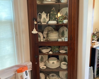 Large corner cabinet FULL of Spode Christmas Tree china