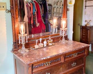 Antique Dresser with marble top & mirror.