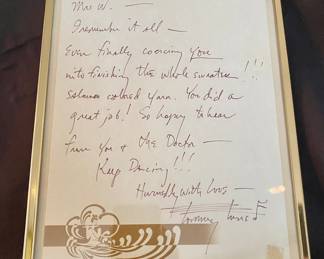Personal letter signed by "Tommy Tune". (American actor, dancer, singer, theatre director, producer, and choreographer).