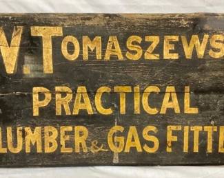 WOODEN W. TOMASZEWSKI PLUMBER SIGN