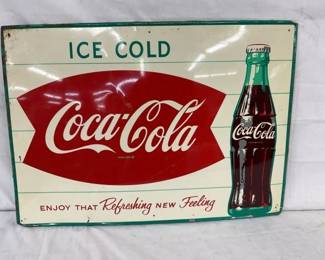 COKE ICE COLD FISH TAIL SIGN 28X20