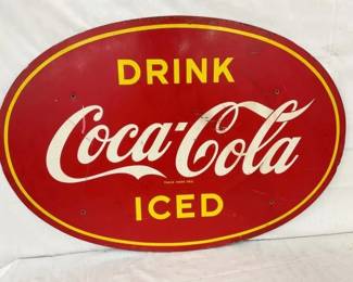 DRINK COKE ICED OVAL SIGN 35X24