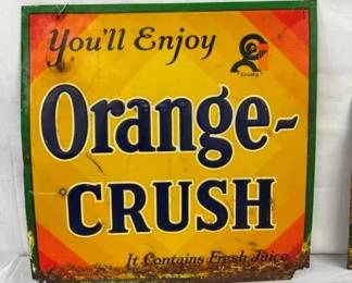 EMB. ORANGE CRUSH SIGN W/ CRUSHY 20X20