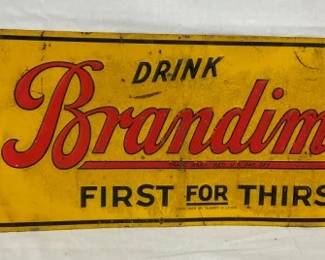1928 EMB. TIN BRANDIMIST SIGN 28X10