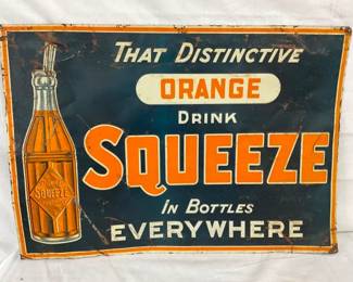 EMB. ORANGE SQUEEZE TIN SIGN 28X19
