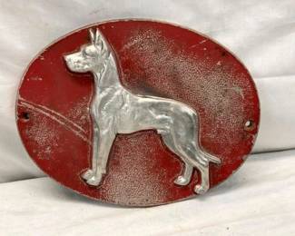 EMB. GREAT DANE PLAQUE CAST ALUM. 12X9