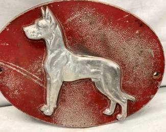 EMB. GREAT DANE PLAQUE CAST ALUM. 12X9