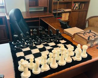 Vintage 70's Large chess set on plush faux fur game board