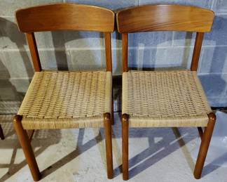 Pair of Danish Modern Teak Chairs w/ Rope Cord Seat by K.D. Furniture