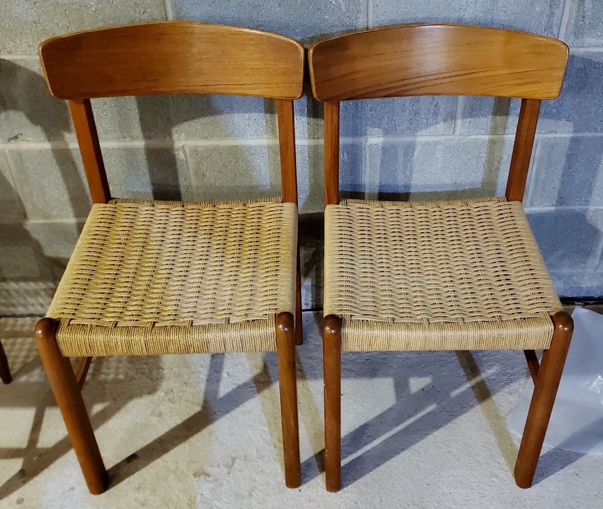 Mid Century Danish Modern Wood and Rope Chairs by Sun Furniture, a Pair