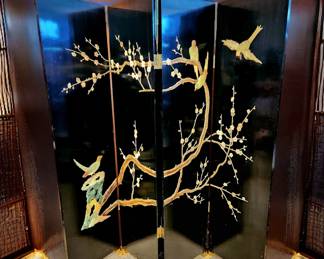 4-panel Black Lacquered Japanese Screen $345 or bid #171