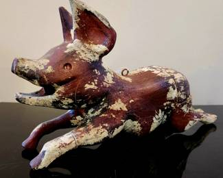 Carved Wooden Flying Pig